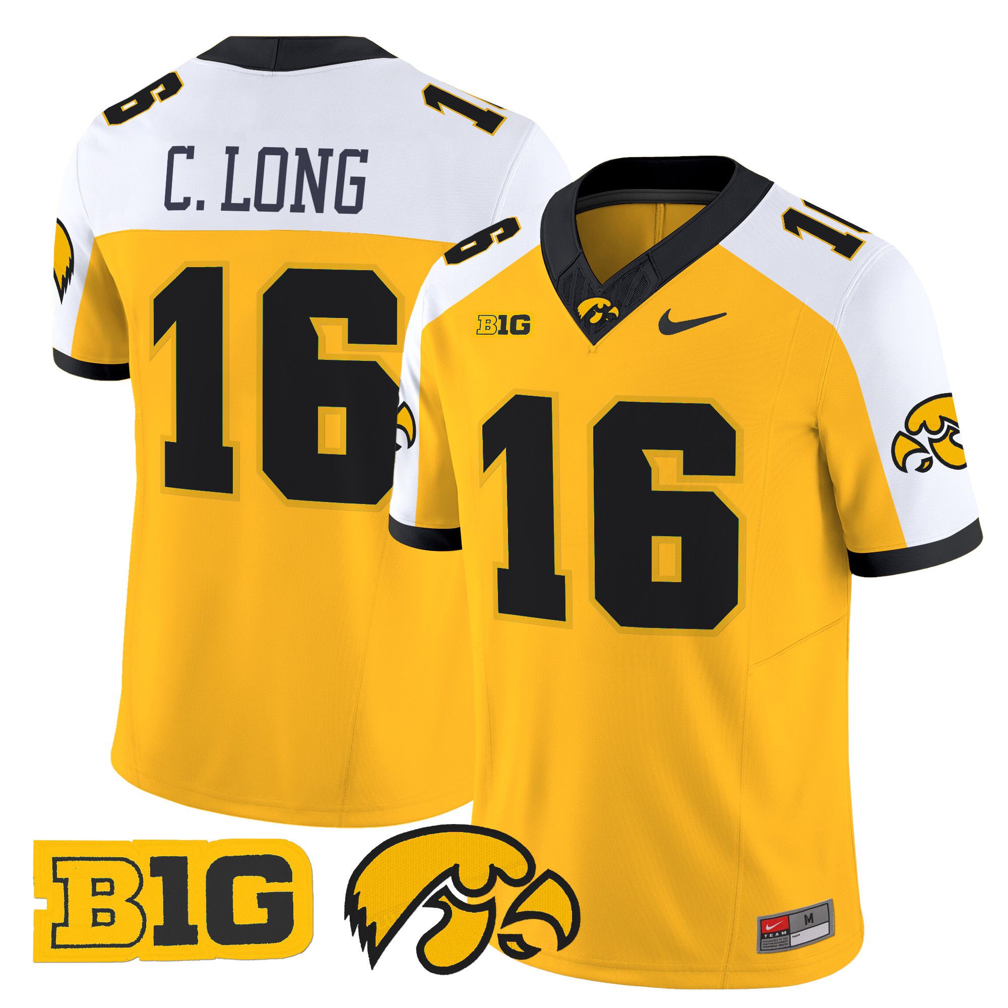 Men Iowa Hawkeyes #16 C.Long Yellow Nike 2024 Vapor Limited NCAA Jersey->customized ncaa jersey->Custom Jersey